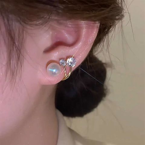 Elegant Geometric Alloy Inlay Artificial Pearl Rhinestone Earrings