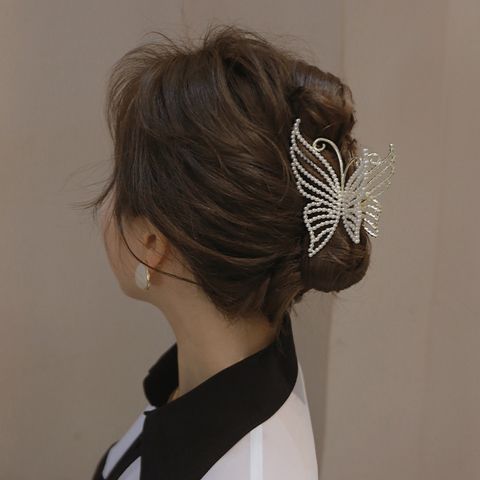 Fashion Butterfly Alloy Rhinestone Pearl Plating Hair Claws
