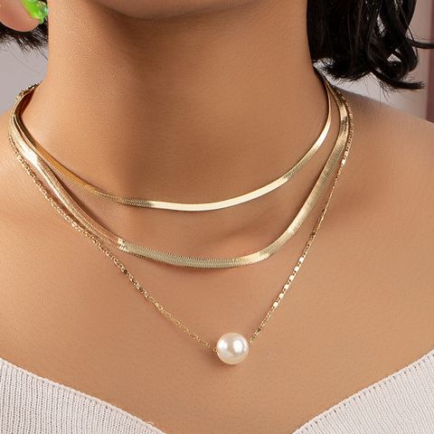 Simple Style Pearl Alloy Plating Artificial Pearls Necklace