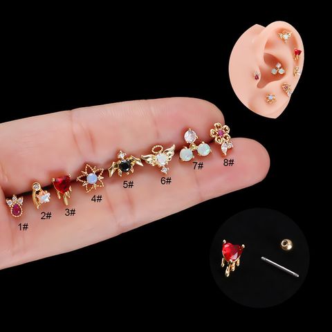 Ear Cartilage Rings & Studs Fashion Heart Shape 316 Stainless Steel  Copper Plating Zircon