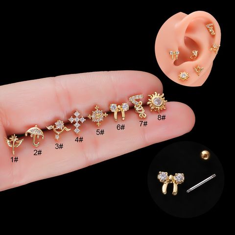 Ear Cartilage Rings & Studs Fashion Bow Knot 316 Stainless Steel  Copper Plating Zircon