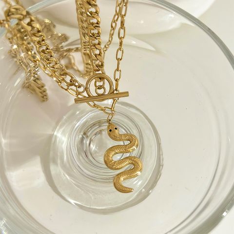 304 Stainless Steel 16K Gold Plated White Gold Plated Gold Plated Hip-Hop Plating Snake Layered Necklaces