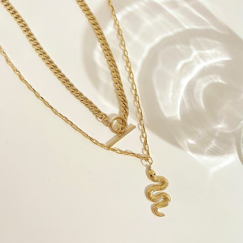 304 Stainless Steel 16K Gold Plated White Gold Plated Gold Plated Hip-Hop Plating Snake Layered Necklaces