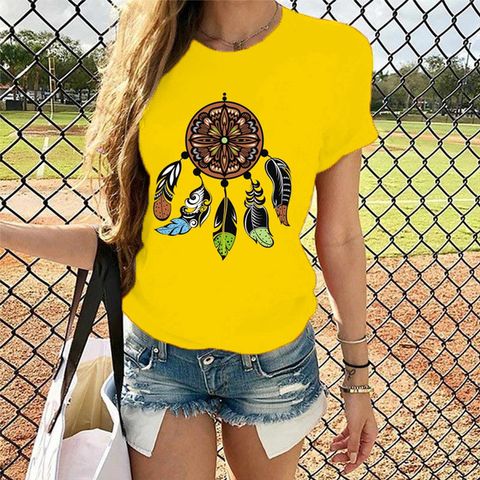 Women's T-shirt Short Sleeve T-shirts Printing Casual Feather
