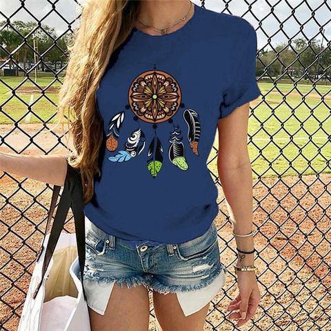 Women's T-shirt Short Sleeve T-shirts Printing Casual Feather