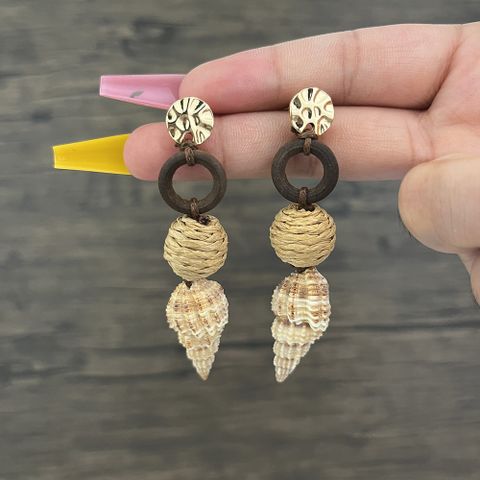 Vacation Geometric Conch Alloy Shell Splicing Earrings