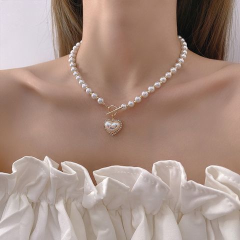 Elegant Heart Shape Imitation Pearl Alloy Splicing Necklace