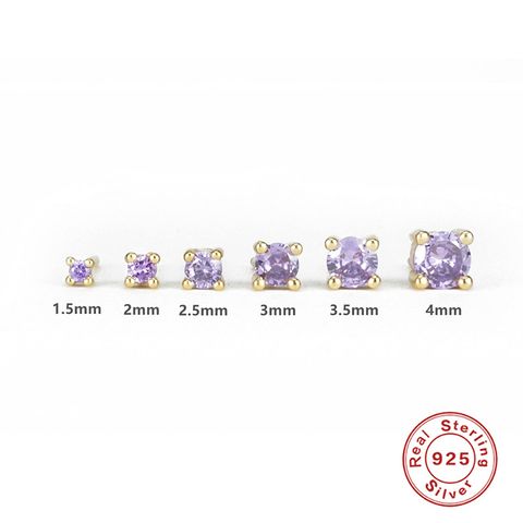 Simple Style Round Sterling Silver Ear Studs Plating Inlay Zircon 925 Silver Earrings