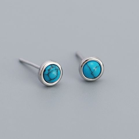 Simple Style Geometric Plating Sterling Silver Turquoise Ear Studs