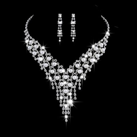Moda Geométrico Aleación Enchapado Embutido Perla Artificial Diamante De Imitación Aretes Collar