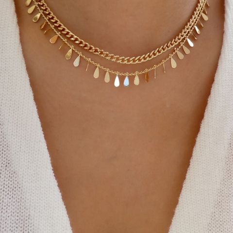 Wholesale Jewelry Fashion Geometric Iron Layered Tassel Chain Necklace