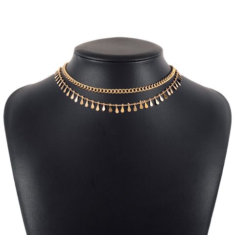 Wholesale Jewelry Fashion Geometric Iron Layered Tassel Chain Necklace