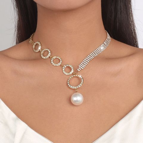 Fashion Circle Imitation Pearl Rhinestone Plating Inlay Necklace