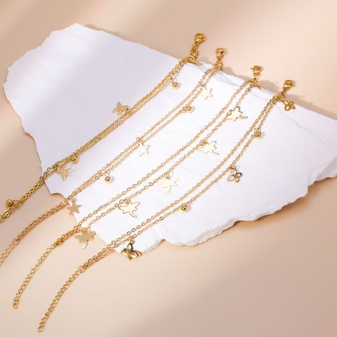 Simple Style Star Dragonfly Butterfly 201 Stainless Steel Plating 18K Gold Plated Unisex Anklet