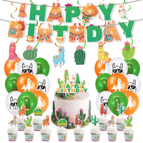 Birthday Cactus Letter Alpaca Paper Party Flag Balloon