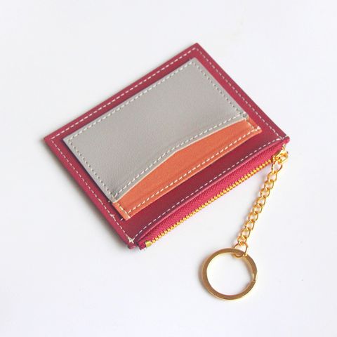 Fashion Color Block Soft Surface Square Zipper Card Holder