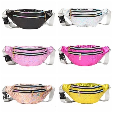 Fashion Solid Color Paint Finish Zipper Fanny Pack