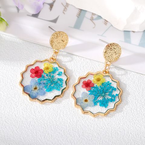 Wholesale Jewelry 1 Pair Fashion Dried Flower Colorful Alloy Drop Earrings