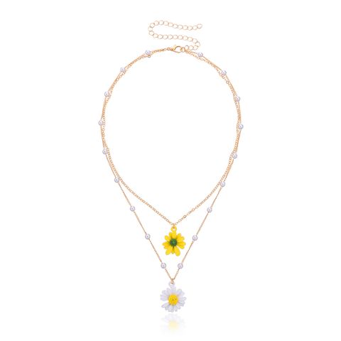 Fashion Flower Daisy Alloy Layered Necklace