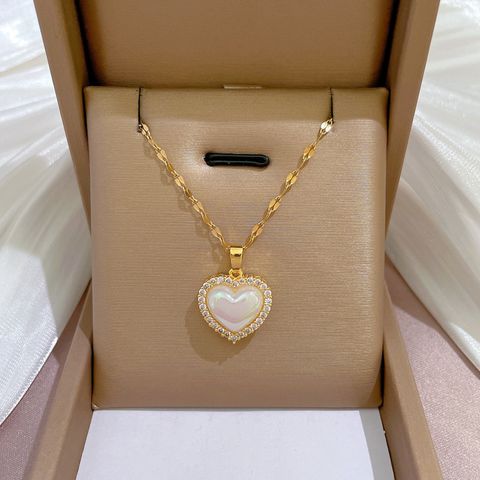 Titanium Steel Copper Fashion Star Chain Diamond Heart Shape Artificial Pearls Necklace