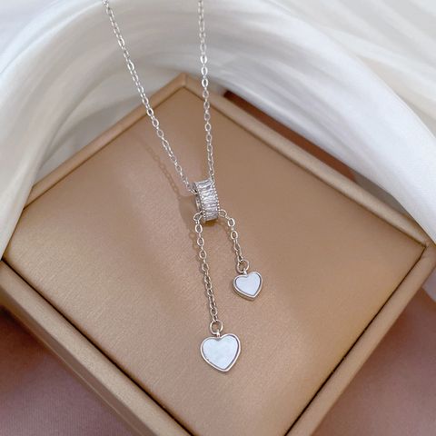 Fashion Heart Shape Titanium Steel Copper Plating Inlay Artificial Diamond Pendant Necklace