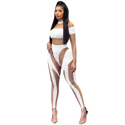 Women's Holiday Party Selfie Sexy Color Block Full Length Zipper See-through Jumpsuits