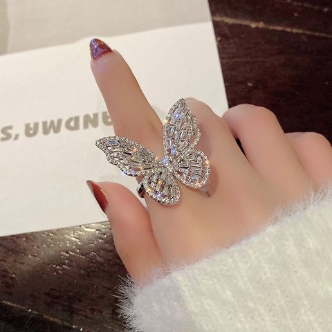 Luxurious Butterfly Alloy Inlay Zircon Open Ring