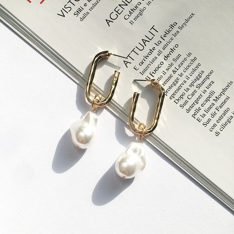 Fashion Rectangle Alloy Plating Pearl Earrings