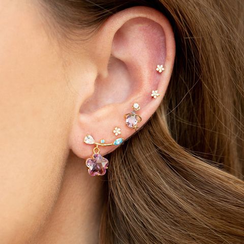 Fashion Flower Brass Ear Studs Zircon Copper Earrings