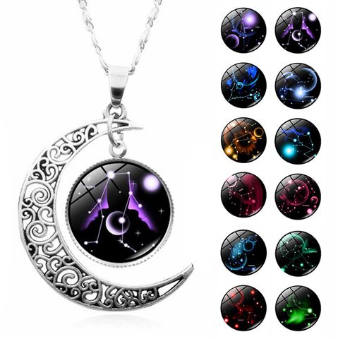 Fashion Constellation Moon Alloy Glass Splicing Necklace
