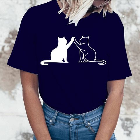 Women's T-shirt Short Sleeve T-shirts Printing Streetwear Cat
