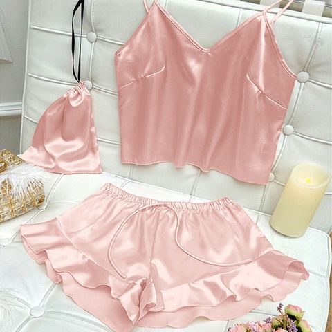 Women's Cute Solid Color Polyester Shorts Sets