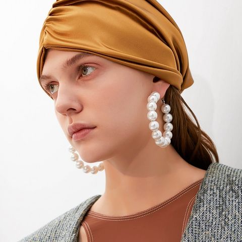 Luxurious Round Beaded Artificial Pearl Hoop Earrings