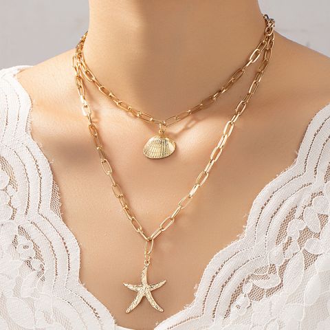 Fashion Starfish Shell Alloy Plating Necklace