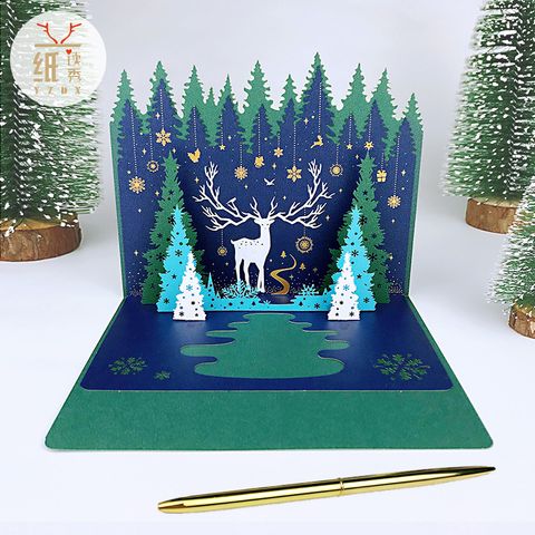 Creative New Deer Christmas Stereoscopic Greeting Cards