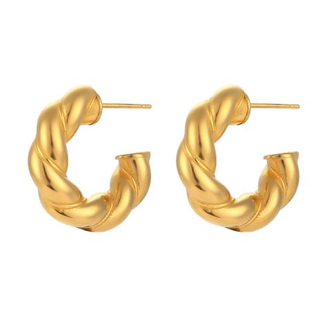 Retro Spiral Stripe Plating Stainless Steel Gold Plated Earrings