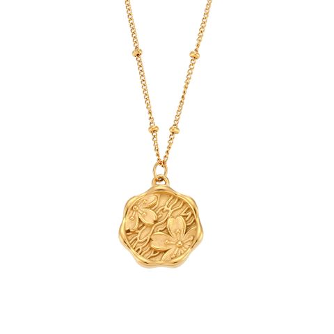 Retro Flower Stainless Steel Plating Gold Plated Necklace