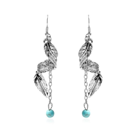 Vintage Style Leaf Alloy Plating Turquoise Drop Earrings