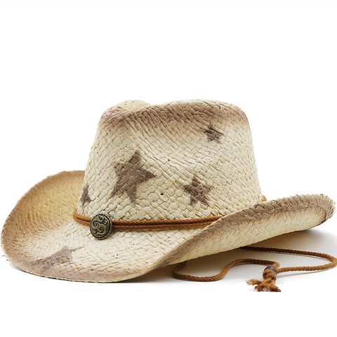 Unisex Cowboy Style Star Crimping Straw Hat
