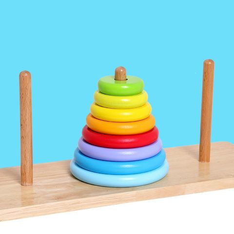 Factory Hot Selling Wooden Toys 8 Layers Tower Of Hanoi Rainbow Jenga Ferrule Matching Building Blocks Children's Educational Toys