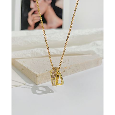 Fashion Square Stainless Steel Copper Zircon Pendant Necklace In Bulk