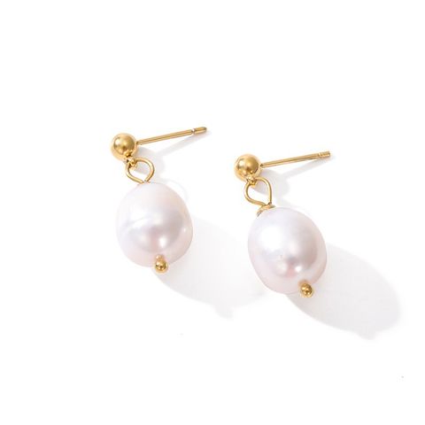 1 Pair Fashion Water Droplets Stainless Steel Freshwater Pearl Freshwater Pearl 14K Gold Plated Drop Earrings