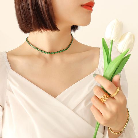 Fashion Simple Colorful Zircon Titanium Steel Necklace Bracelet