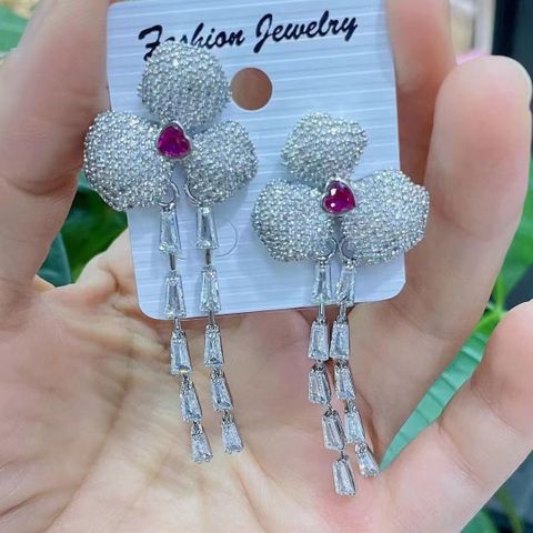 Fashion Flower Copper Drop Earrings Plating Inlay Zircon Copper Earrings