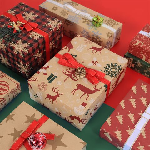 Noël Mignon Sapin De Noël Flocon De Neige Cerf Papier Kraft Fête Fournitures D'emballage Cadeau