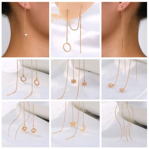 Fashion Round Star Moon Copper Earrings Tassel Zircon Copper Earrings 1 Pair