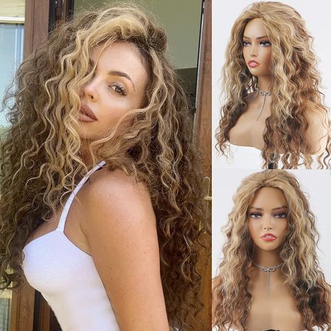Women's Fashion Brown Party High Temperature Wire Side Points Long Curly Hair Wigs