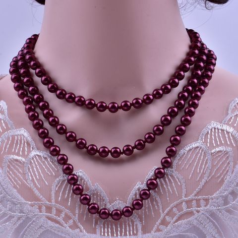 Elegant Solid Color Artificial Pearl Beaded Layered Necklaces 1 Piece