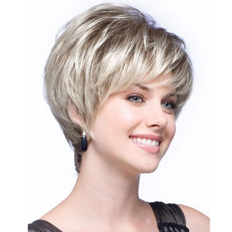 Women's Fashion Champagne Casual High Temperature Wire Side Fringe Short Curly Hair Wigs