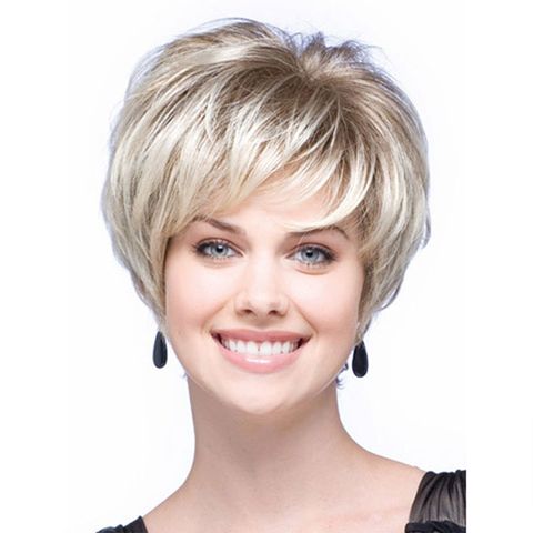 Women's Fashion Champagne Casual High Temperature Wire Side Fringe Short Straight Hair Wigs
